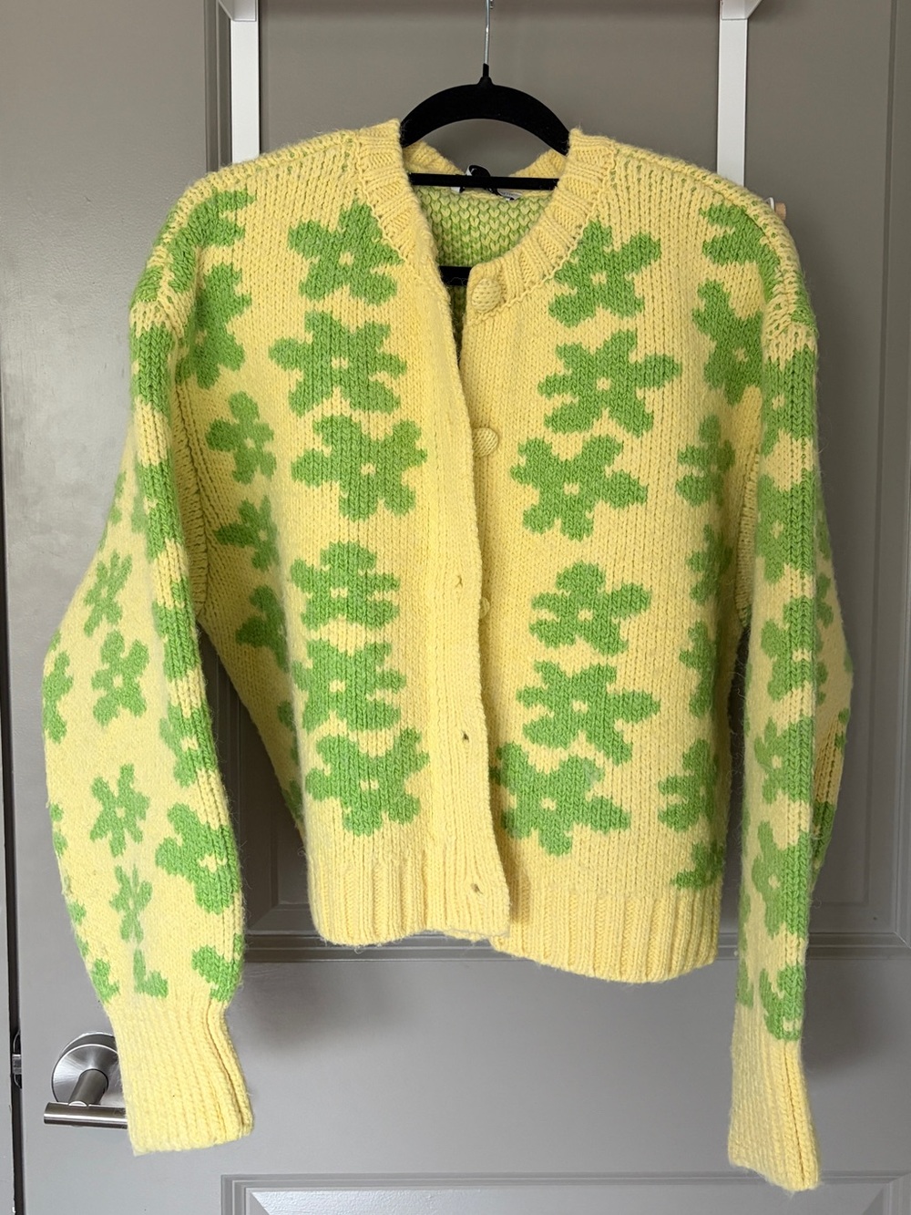 Zara Yellow Cardigan with Green Floral Motif